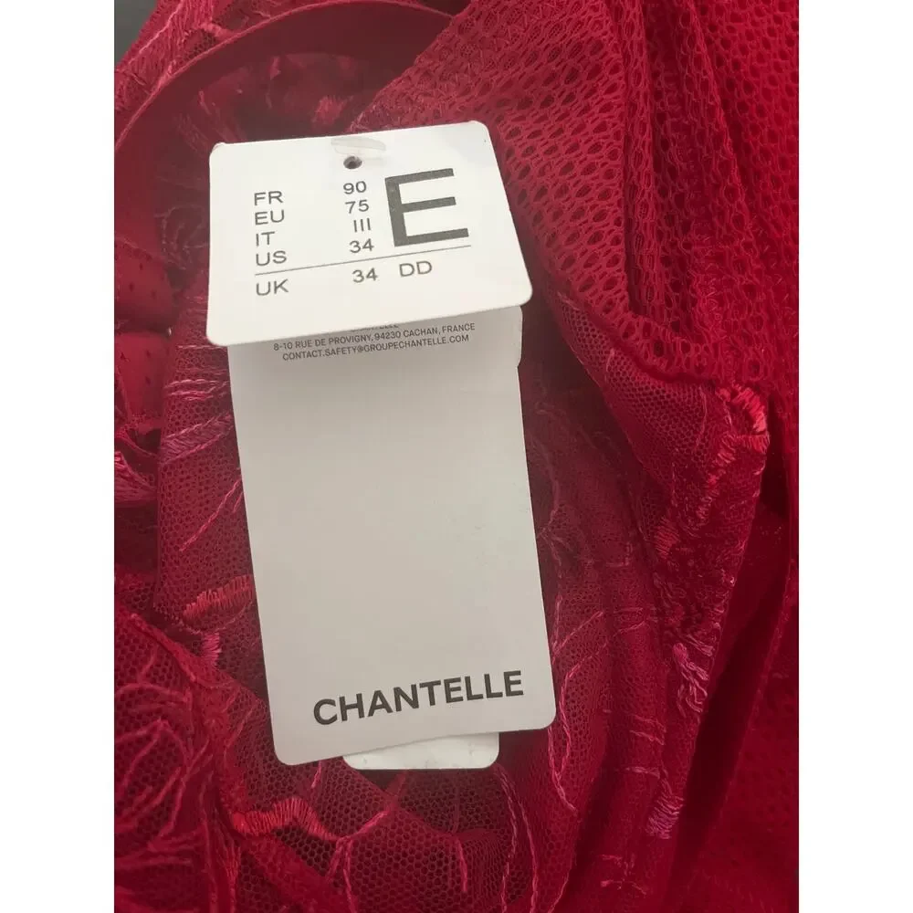 Chantelle $125 Fleur Demi Lace Floral Bra in Red Candy Apple Size 34DD